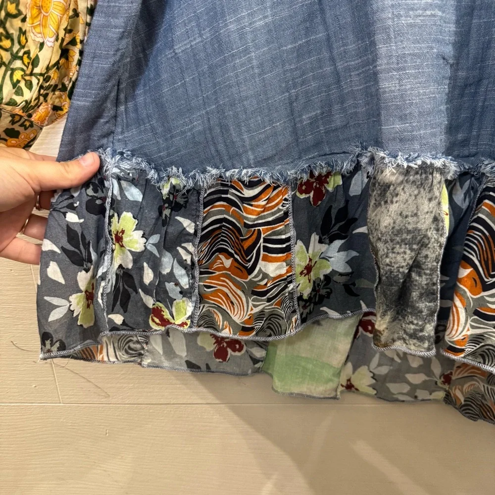 Coldwater Creek 100% Cotton Boho Blue Patchwork Blouse Size XL - Picture 9 of 10